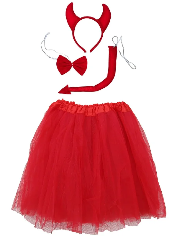 Adult Red Devil Costume - Red Tutu Skirt, Tail, Bow Tie, & Headband Horns Set for Adult or Plus Size velvet skirt rich