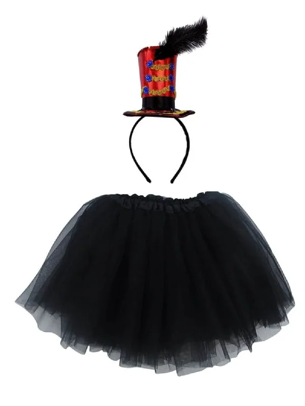 Adult Ringmaster Greatest Showman Costume - Black Dot Tutu Skirt & Headband Hat Set for Adult or Plus Size velvet skirt luxurious