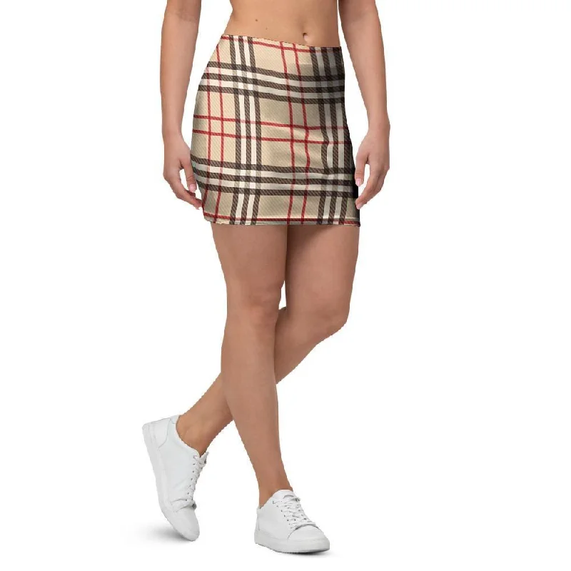 Beige Plaid Tartan Mini Skirt velvet skirt luxury