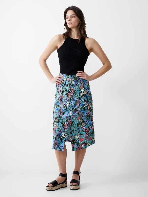 Blossom Drapey Button Midi Skirt silk skirt smooth