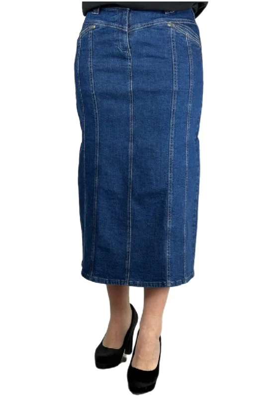 Blue Denim Mid Length Skirt 219-59H linen skirt natural