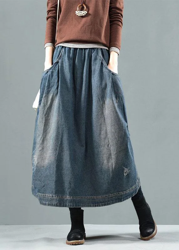 Blue Pockets Retro Patchwork Summer Skirts Denim high slit skirt