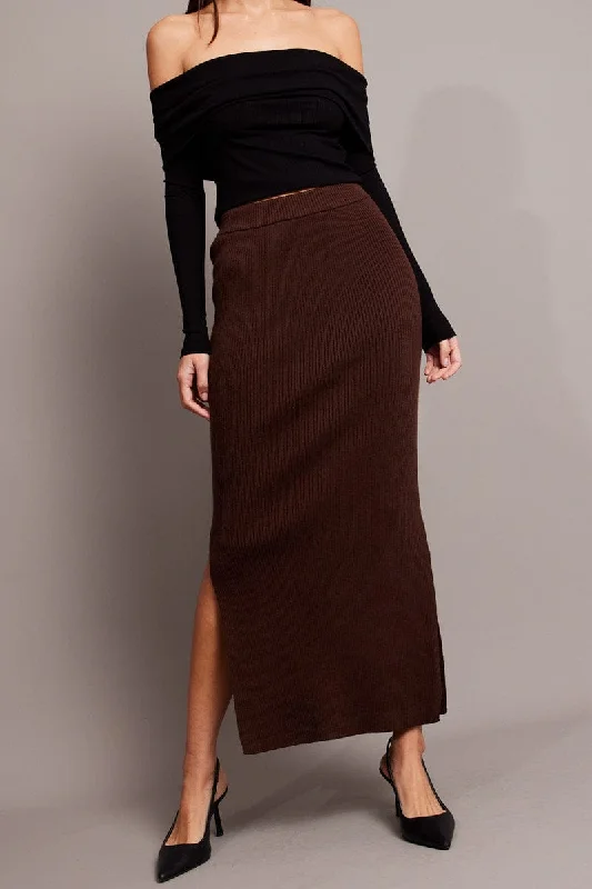 Brown Knit Skirt High Rise pleated skirt texture