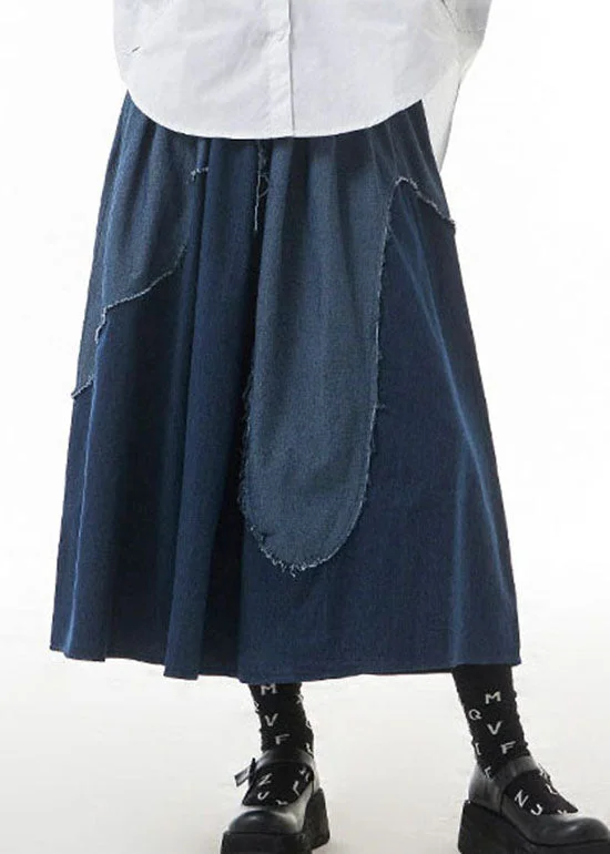 Classy Blue elastic waist Patchwork denim Skirts Spring velvet skirt plush