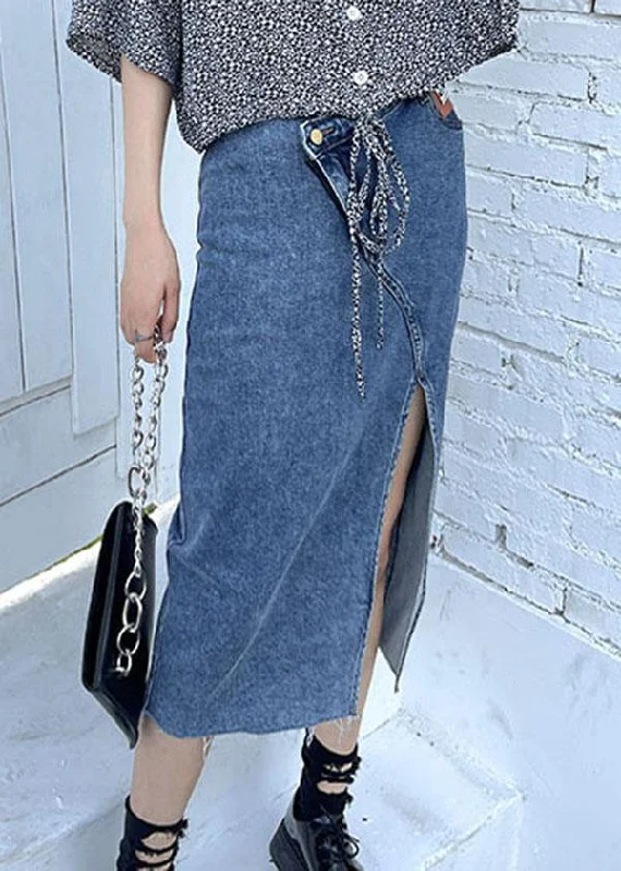 Classy Blue Summer asymmetrical design Skirts Denim Casual linen skirt light