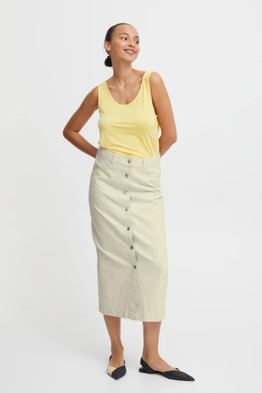 Cream Midi Skirt flowy skirt hem