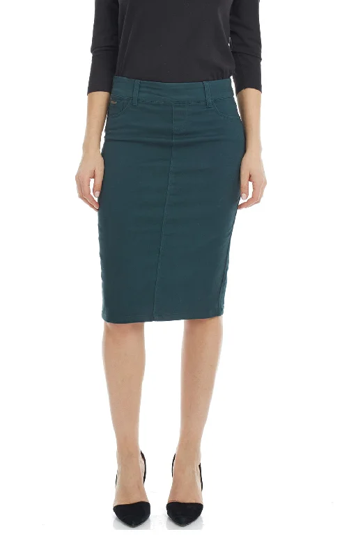 Hunter Green below knee length denim jean skirt 'Brooklyn' cashmere skirt fine