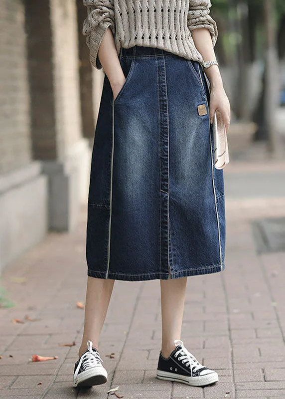 Fashion Denim Blue High Waist Pockets Patchwork Side Open Cotton Skirts Summer denim skirt durable