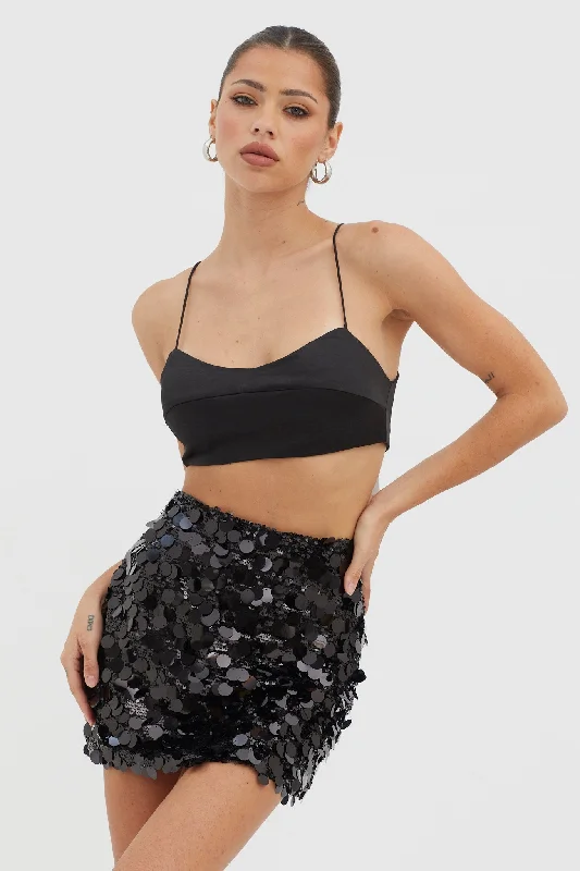 Gin Fizz Sequin Mini Skirt Black wool skirt thick