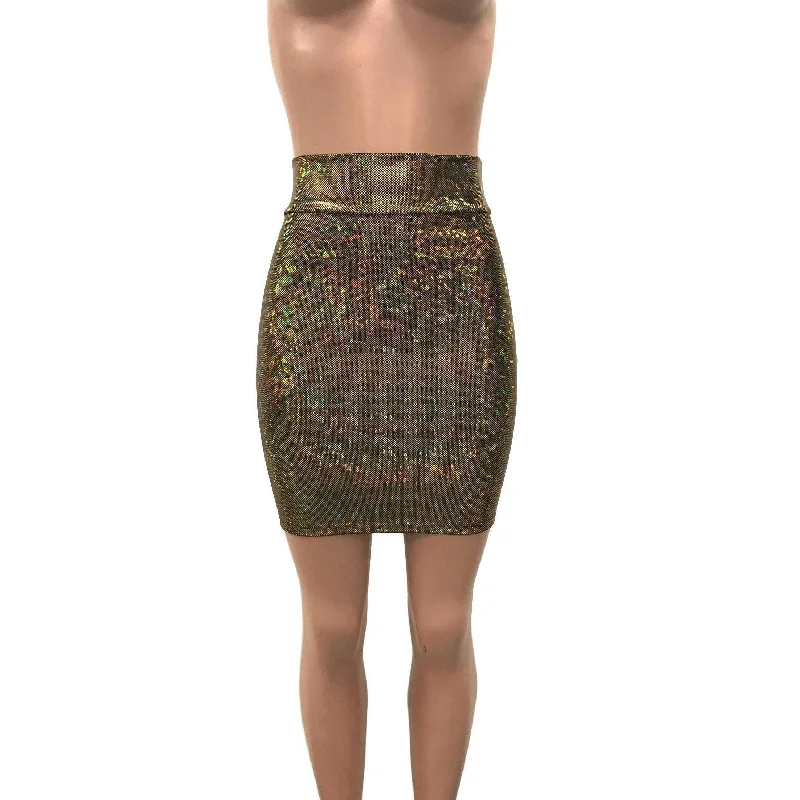 Pencil Skirt - Gold on Black Shattered Glass Holographic chiffon skirt flowing