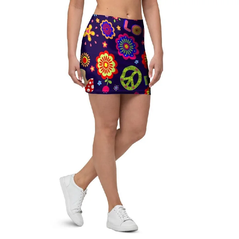 Hippie Floral Mini Skirt corduroy skirt comfortable