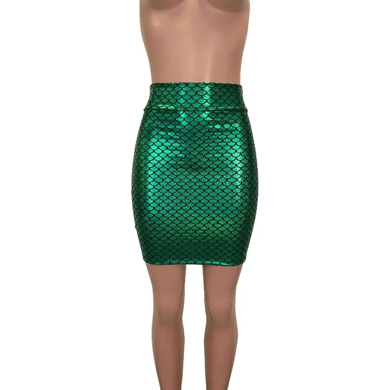 Pencil Skirt - Green Mermaid Scales leather skirt bold