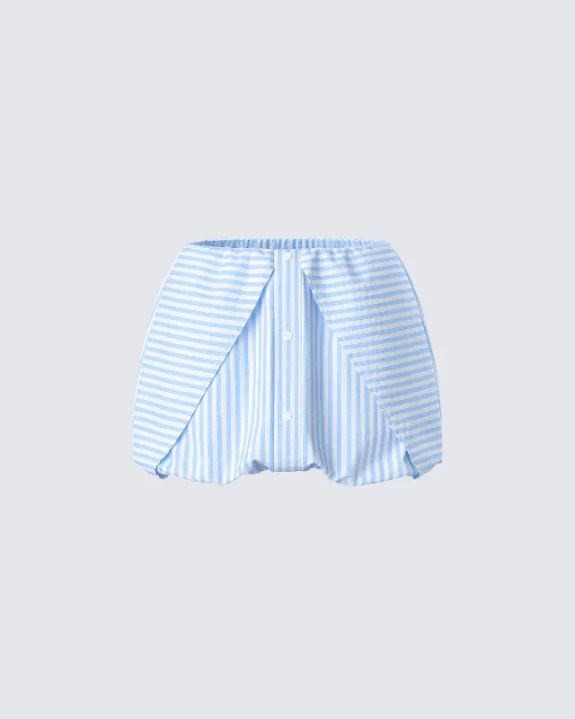 Isha Blue Striped Micro Mini Bubble Skirt silk skirt lustrous