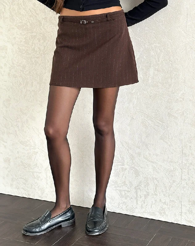 Kaimar Mini Skirt in Pinstripe Brown Tailoring vintage skirt charm