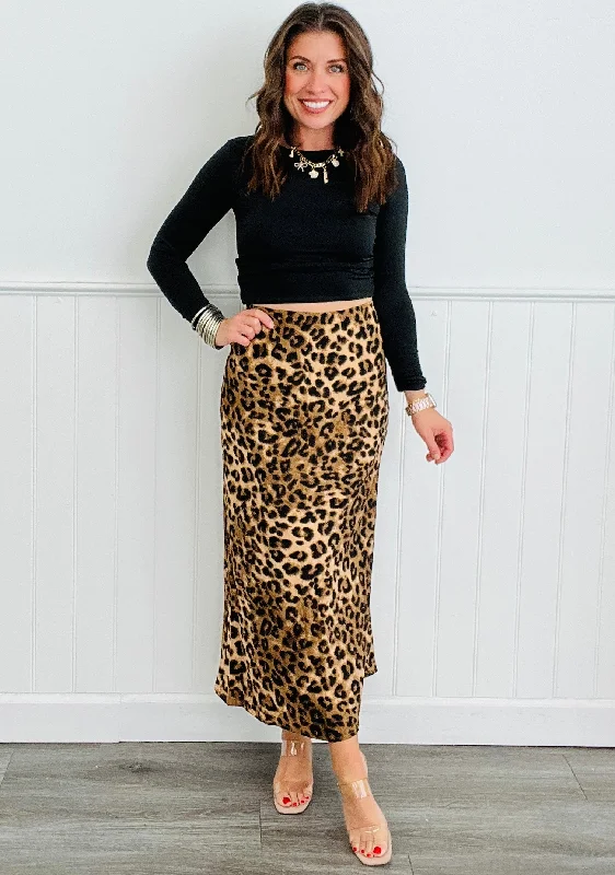 Leopard Print Slip Midi Skirt (Reg.) leather skirt bold