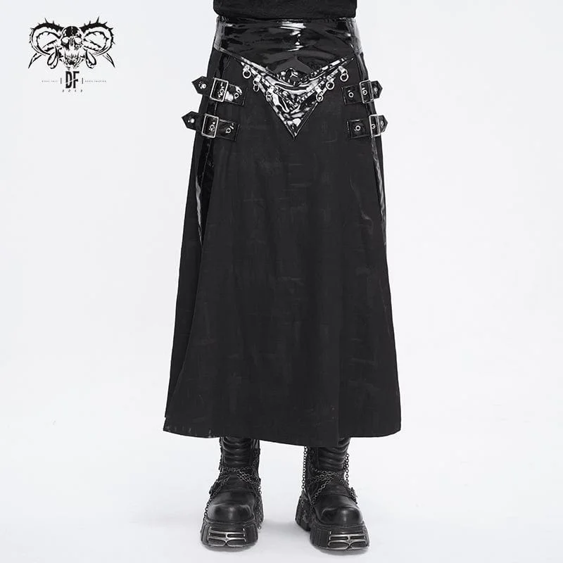 Men's Punk Patent Leather Splice Split Skirt velvet skirt luxurious