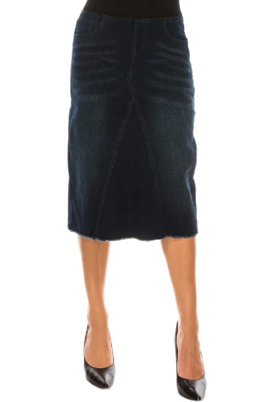 Mid Length Denim Skirt Style with Elastic Waist  79060 in Dark Indigo maxi skirt elegant