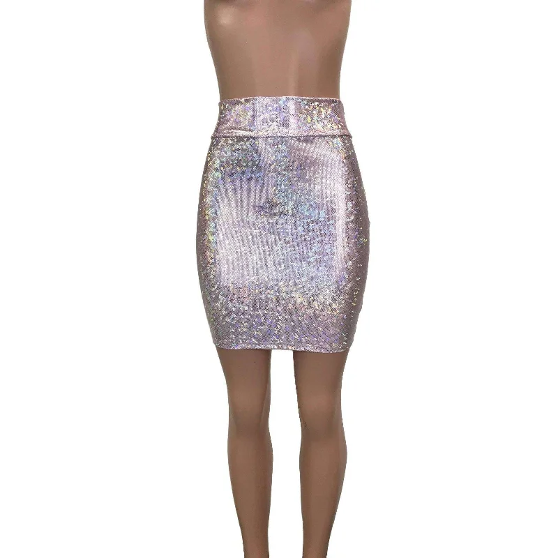 Pencil Skirt - Light Pink Shattered Glass Holographic pencil skirt chic