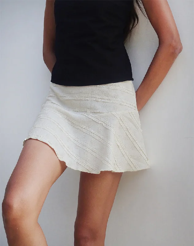 Ragna Mini Skirt in Crinkle Ivory asymmetrical skirt cut