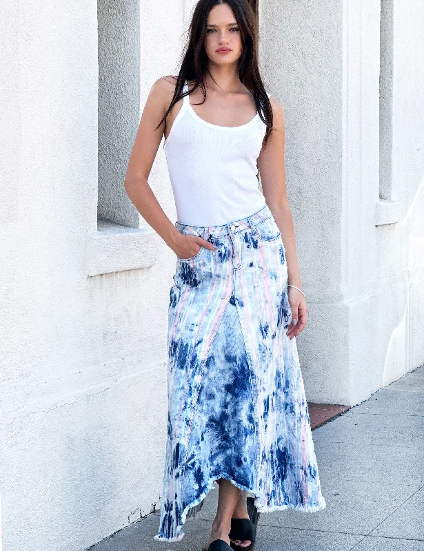 Selma Pieced Denim Maxi Skirt silk skirt lustrous