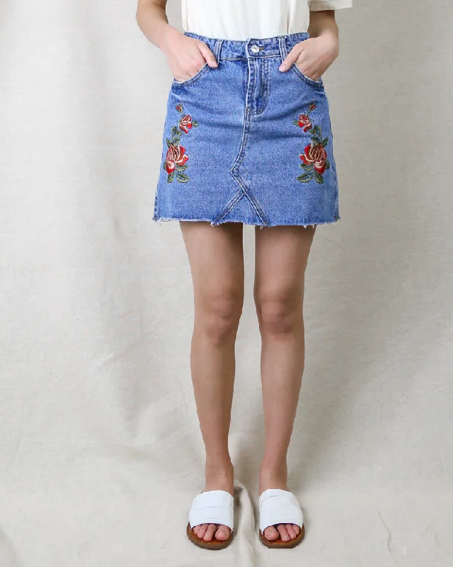 Showstopper Embroidered Denim Skirt in More Colors silk skirt smooth