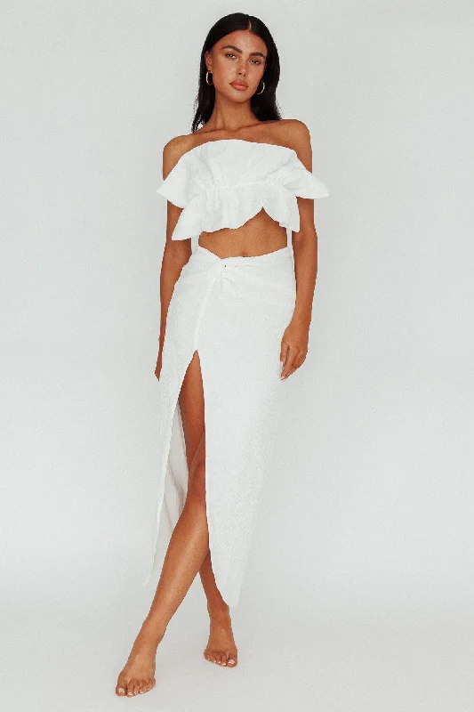 So Fine Twist Waist Crepe Midi Skirt Off White linen skirt natural