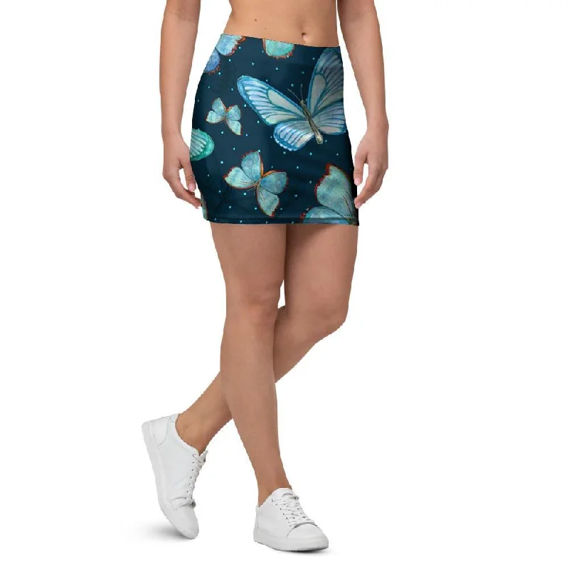 Turquoise Butterfly Print Mini Skirt cashmere skirt fine