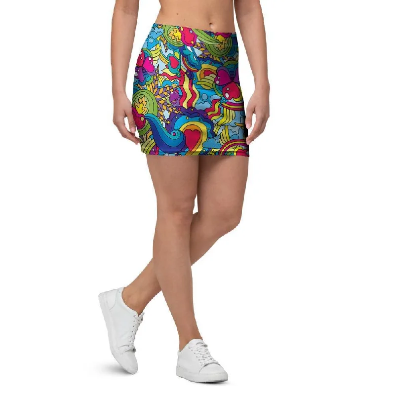 Valentine Heart Hippie Trippy Mini Skirt asymmetrical skirt cut