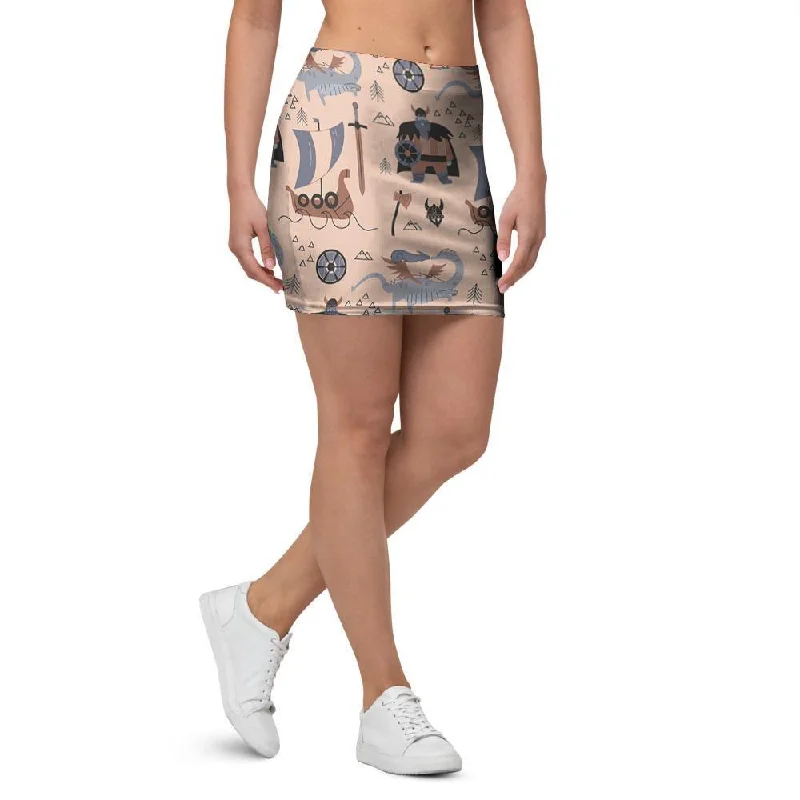 Viking Cartoon Norse Mini Skirt linen skirt relaxed