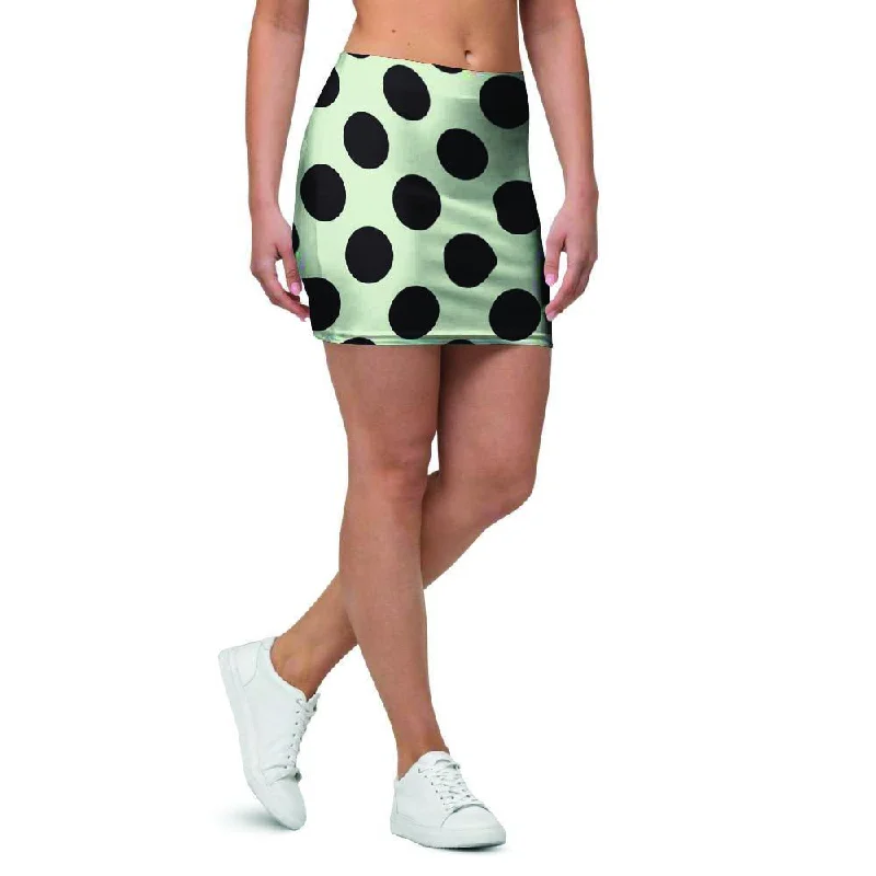 White And Black Polka Dot Print Mini Skirt high waist skirt