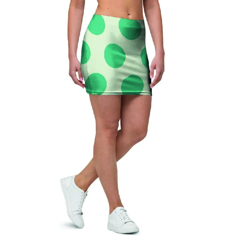 White And Green Polka Dot Mini Skirt leather skirt modern