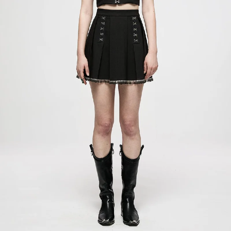 Women's Grunge Crisscross Short Pleated Skirt leather skirt sleek