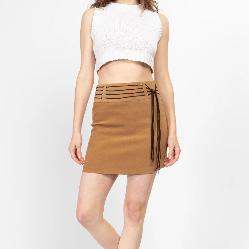 XS 90s Boho Tan Ultrasuede Mini Skirt leather skirt modern