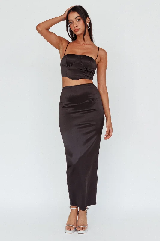 Zeina Satin Midi Skirt Black corduroy skirt cozy